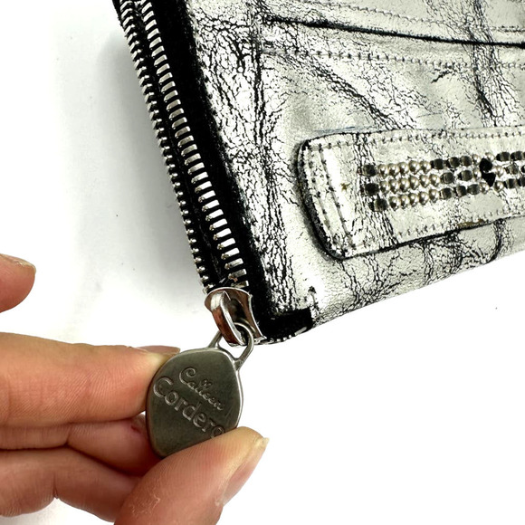 Calleen Cordero Studded Antiqued Metallic Leather Wallet Silver - Picture 10 of 12